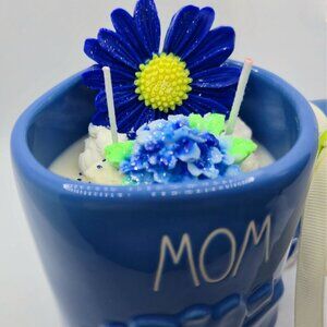 Rae Dunn ✦ MOM Blue Ceramic Mug Candle ✦ Rosemary Lavender Chamomile 16oz NWT